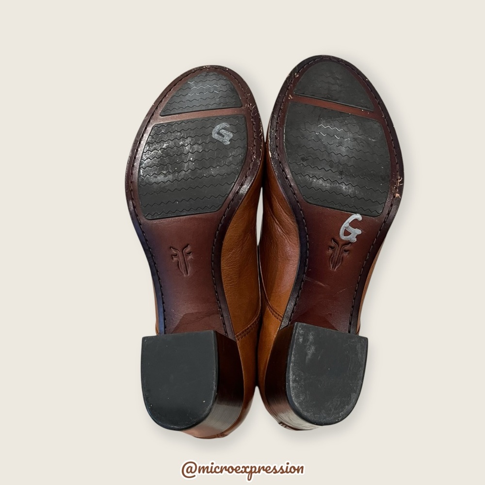 TAYLOR SWIFT Frye Carson Lace-Up Brown Cognac Leather Heeled Oxford Ankle Bootie - Picture 14 of 16